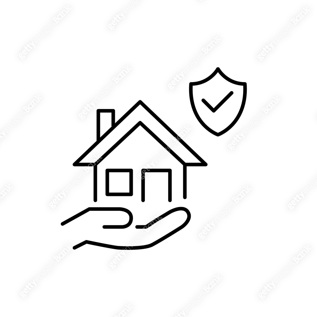 House in hand and security shield. Home protection through insurance or ...
