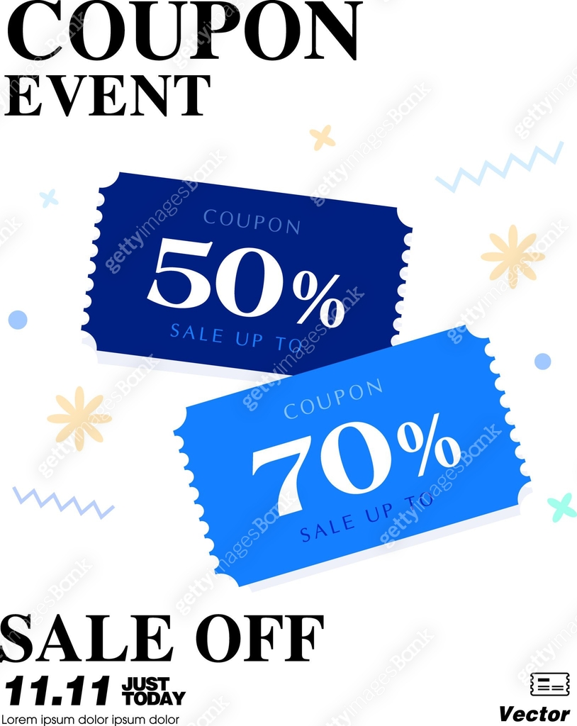 Couple of flat coupons with percent price off, coupon code, isolated on ...