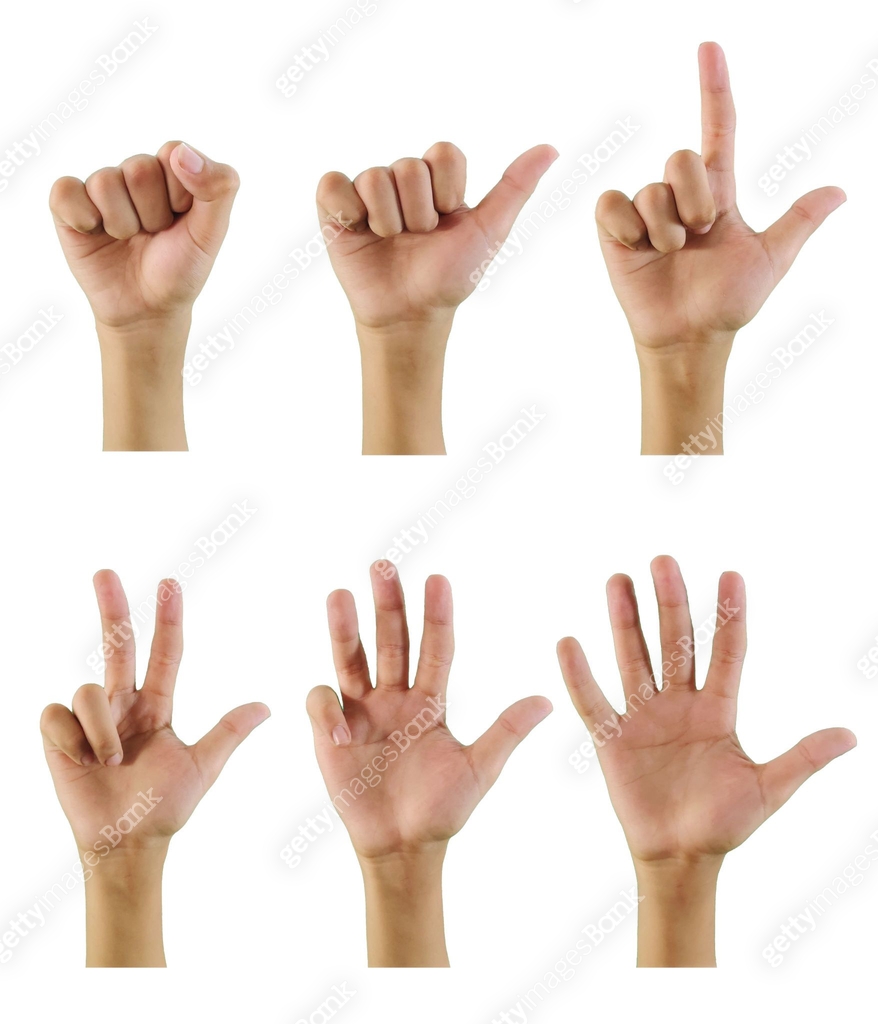 Sign Sequence A sequence of hand gestures demonstrating numbers one through five ...
