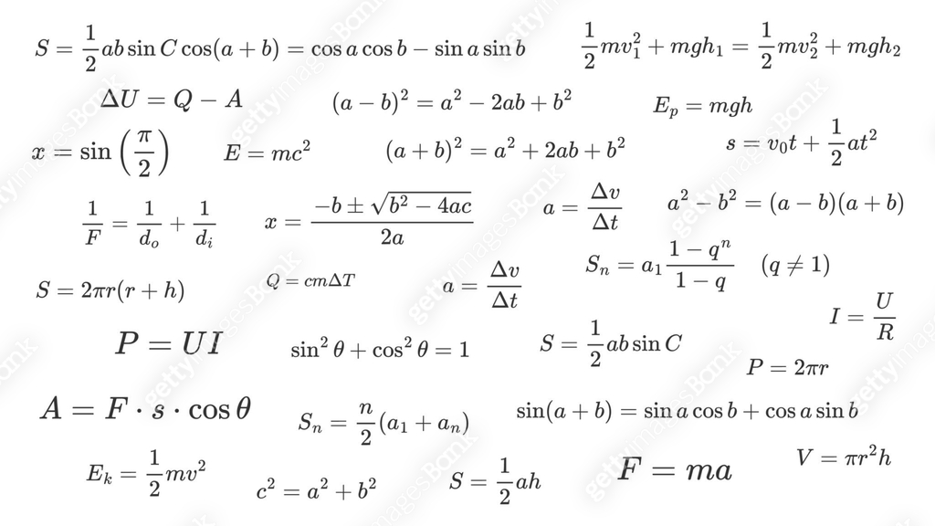 Set of essential math and physics formulas isolated on white background ...