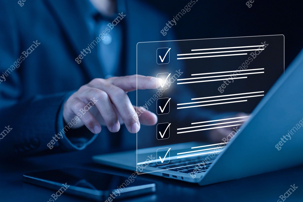 Filling out a form and checking a check mark in a document 이미지 ...